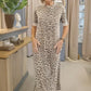 Dames luipaardprint jurk met ronde hals en korte mouwen