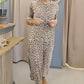 Dames luipaardprint jurk met ronde hals en korte mouwen