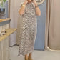 Dames luipaardprint jurk met ronde hals en korte mouwen