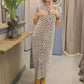 Dames luipaardprint jurk met ronde hals en korte mouwen