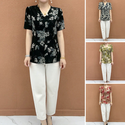 Elegante V-hals blouse met print en knopen