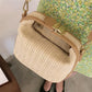 Stijlvolle Stro Crossbody Tas voor Dames met Afneembare Schouderriem en Gespdesign