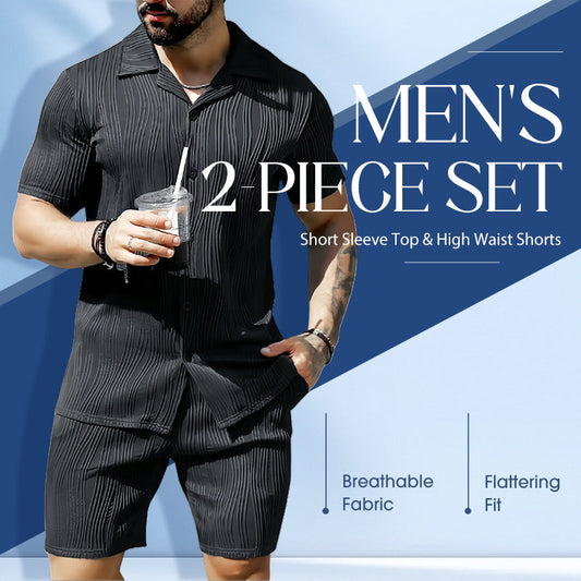 Heren 2-delig Set: Overhemd met Korte Mouwen & Shorts met Hoge Taille