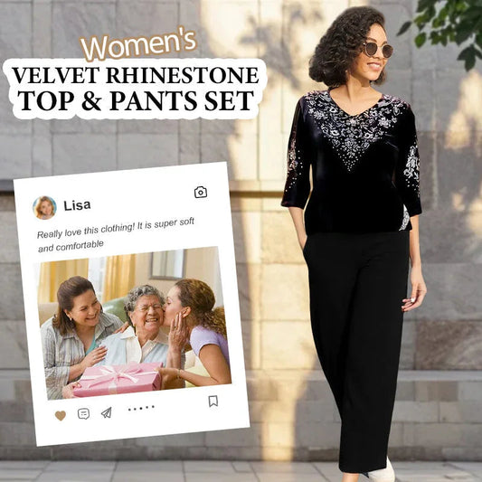 🎁2026 Nieuw binnen 50% KORTING💥Dames fluwelen top- en broekenset met strassteentjes