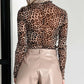 Luipaard Mesh Top met Lange Mouwen