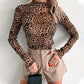 Luipaard Mesh Top met Lange Mouwen