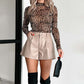 Luipaard Mesh Top met Lange Mouwen