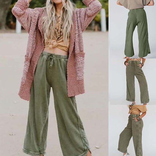 Dames wijde-pijpen broek met elastische taille