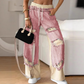 👖Patchwork jeansbroek met elastische tailleband en wijde pijpen