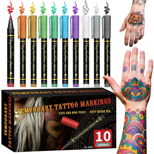 ✏️10-kleuren set tijdelijke tattoo markers🌟