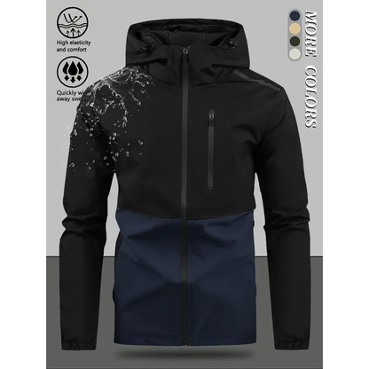 Heren casual winddichte jack met capuchon en kleurvlakken