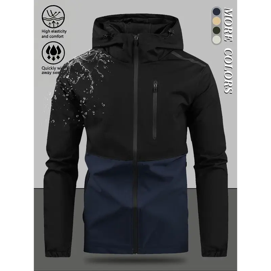 Heren casual winddichte jack met capuchon en kleurvlakken
