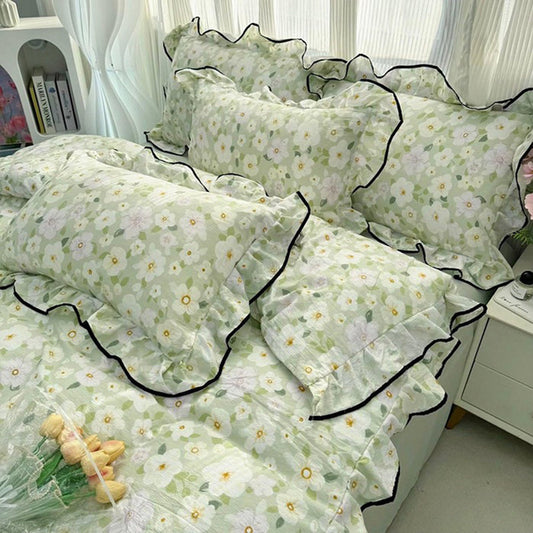 🛏️ Fris Bedlinnen Set met Gerimpelde Rand✨