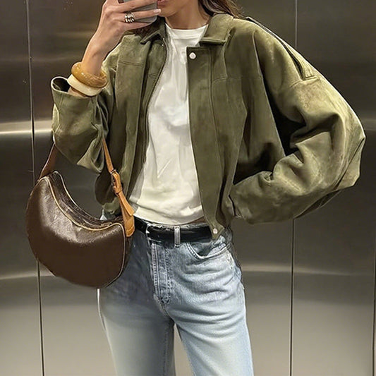 🧥Dames modieus pilotenjack met suède-effect