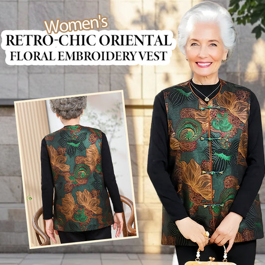 🌸Retro-Chic Oosters Geborduurd Bloemenvest👕
