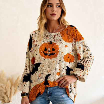 Dames Halloween Losse Pasvorm Gebreide Trui met Vleermuismouwen