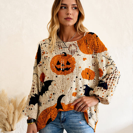 Dames Halloween Losse Pasvorm Gebreide Trui met Vleermuismouwen