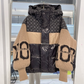 Dames Patchwork Gebreide Mouw Gewatteerde Hoodie Jas