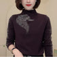 Dames warme thermoshirt met halve col en strasssteentjes