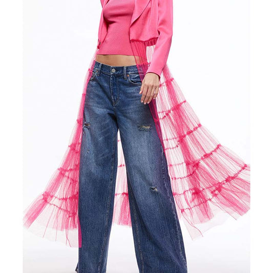 Trendy Unieke Mesh Patchwork Blazer voor Dames