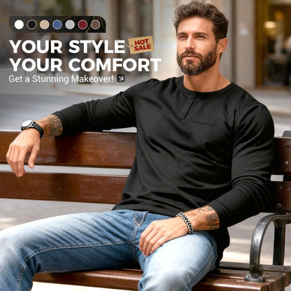⚡Black Friday Flash Deal! Heren Slim Fit Henley T-shirt met lange mouwen 🔥Direct 50% korting, King of Cost Performance!
