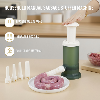 🎅 Exclusief Sinterklaasvoordeel!50% KORTING✨ Handmatige Worstvulmachine (Thuisgebruik) – 4 Vulbuizen & Voedselkwaliteit PP – Efficiënt Vullen & Compact Opslag (Perfect voor Rookworst/Ontbijtworst!)