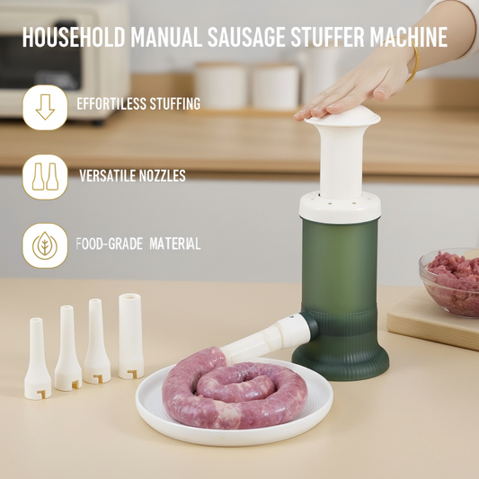 🎅 Exclusief Sinterklaasvoordeel!50% KORTING✨ Handmatige Worstvulmachine (Thuisgebruik) – 4 Vulbuizen & Voedselkwaliteit PP – Efficiënt Vullen & Compact Opslag (Perfect voor Rookworst/Ontbijtworst!)