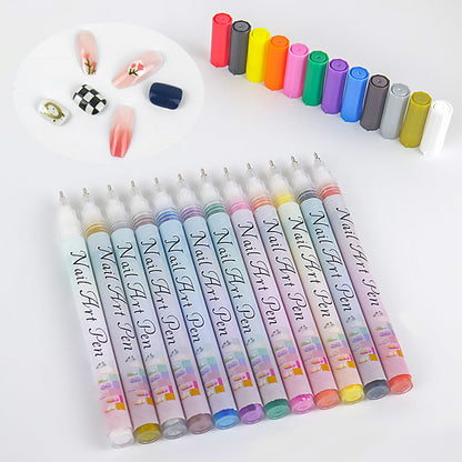 🎁Kerstcadeau! 48% Korting op 12-Kleurige Professionele Nail Art Penset – Ultraprecieze 0,7 mm Punt & Snel Droogend ✨💅