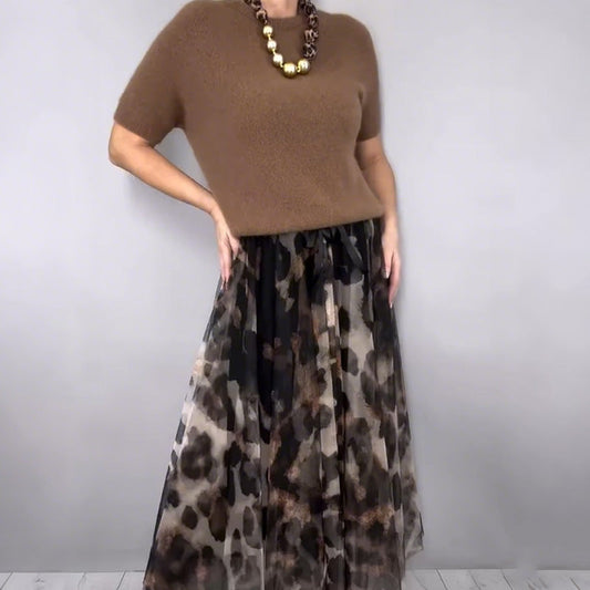 Dames tweedelige set – Comfortabele trui & zwierige luipaardprint rok 🐆✨ | Trendy & elegant | 50% KORTING