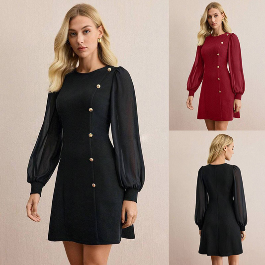 🔥Hete verkoop 55% korting🔥Elegante jurk met lange mouwen en asymmetrisch knoopdetail