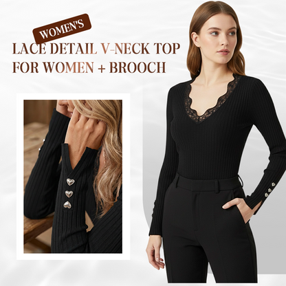 Voordeelpakket: V-hals top met kanten details voor dames + broche