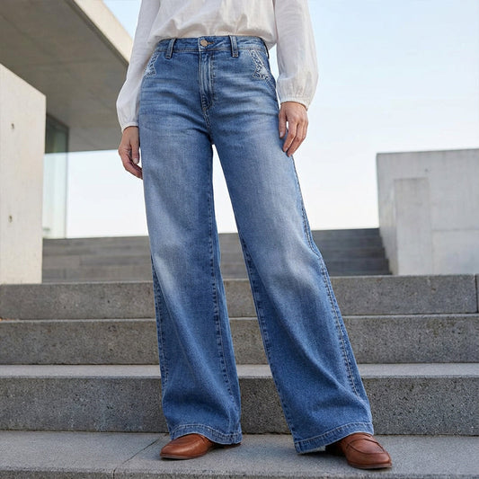 👖✨Vintage Dames Jeans met Hoge Taille en Wijde Pijpen
