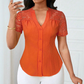 🌼LAATSTE DAG AANBIEDING - 60% KORTING👚Dames blouse met V-hals, kanten mouwen en knoopsluiting