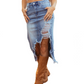 💙50% KORTING! 💎 Dames Hoge Taille Gescheurde Denim Midi Rok – Asymmetrische Zoom, Distressed Details & Flatterende Pasvorm 👖✨