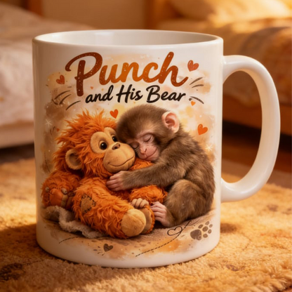 ☕🐒Punch and His Bear – Schattige apenbeker • Elke dag warmte voor jou