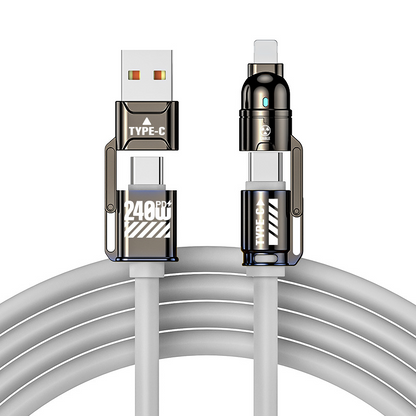 🔌⚡ 50% KORTING – 4-in-1 Snellaadkabel 240W | USB-A, USB-C & Lightning | Met E-Marker Chip