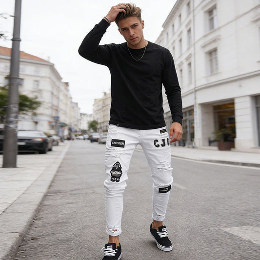Heren skinny jeans met scheuren