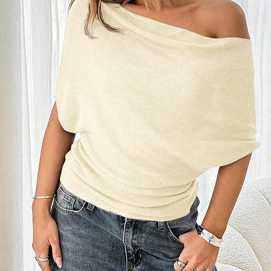 Dames Asymmetrische Off-Shoulder Vleermuismouw Top