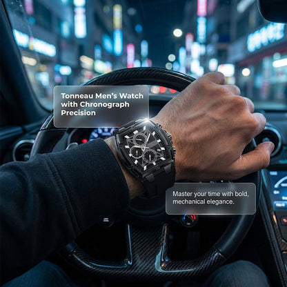 Modern horloge met tonneau-vormige kast – tonneau-design, chronograaf en siliconen band