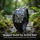 Modern horloge met tonneau-vormige kast – tonneau-design, chronograaf en siliconen band