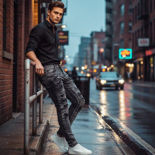 Heren Slim Fit Jeans met Distressed Look
