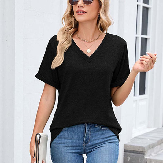 Dames V-hals Korte Mouw Casual T-shirt