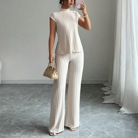 📢📢44% OFF !! ⏰Elegant Mock Neck Top & Wide-Leg Pants 2-Piece Set