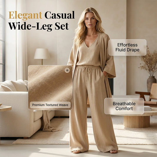 ⏰ 43% Korting – Elegante 3-delige Set met Wijde Pijpen | Soepel Vallend & Flatterend