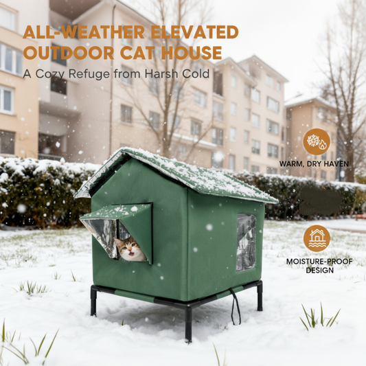 🐈Verhoogd Kattenhuis voor Buiten | Waterdicht, Geïsoleerd & Beschermd tegen Weer en Wind 🌧️✨