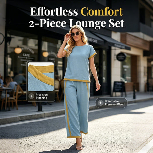 Dames Casual 2-delige Set – Contrasterende biezen, zachte stof