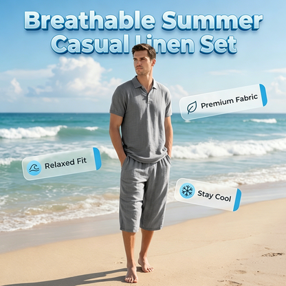 Casual linnen set met overhemd en broek voor here