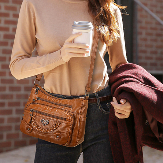 Dames zacht PU-leer crossbody tas met meerdere vakken