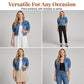 Dames cropped denimjack met korte puffmouwen