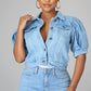 Dames cropped denimjack met korte puffmouwen